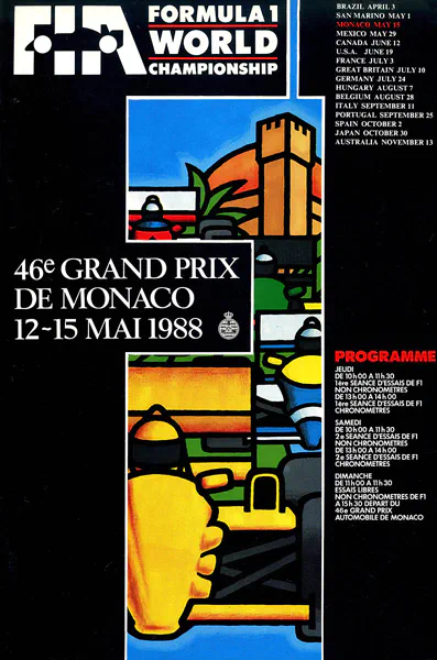 1988-05-15 | Grand Prix De Monaco | Monte Carlo | Formula 1 Event Artworks | formula 1 event artwork | formula 1 programme cover | formula 1 poster | carsten riede