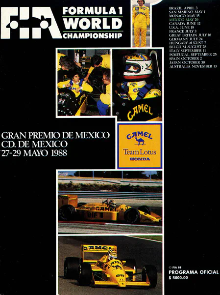 1988-05-29 | Gran Premio De Mexico | Mexico | Formula 1 Event Artworks | formula 1 event artwork | formula 1 programme cover | formula 1 poster | carsten riede