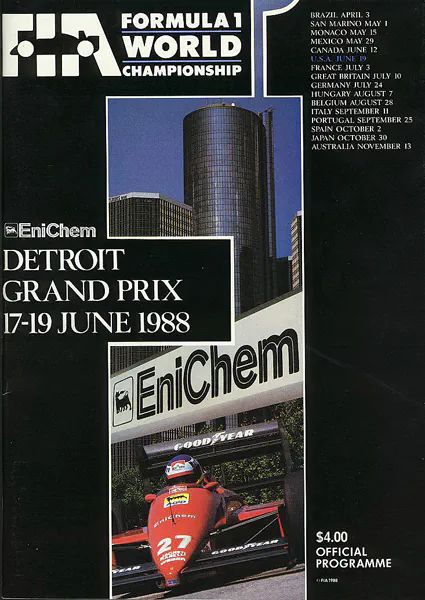 1988-06-19 | United States Grand Prix | Detroit | Formula 1 Event Artworks | formula 1 event artwork | formula 1 programme cover | formula 1 poster | carsten riede