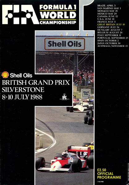 1988-07-10 | British Grand Prix | Silverstone | Formula 1 Event Artworks | formula 1 event artwork | formula 1 programme cover | formula 1 poster | carsten riede