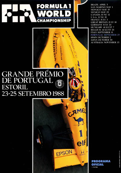 1988-09-25 | Grande Premio De Portugal | Estoril | Formula 1 Event Artworks | formula 1 event artwork | formula 1 programme cover | formula 1 poster | carsten riede
