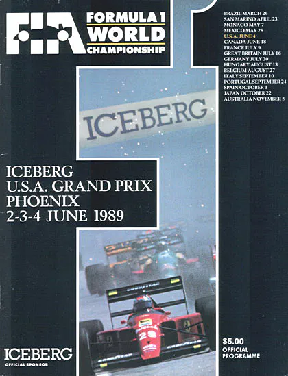 1989-06-04 | United States Grand Prix | Phoenix | Formula 1 Event Artworks | formula 1 event artwork | formula 1 programme cover | formula 1 poster | carsten riede