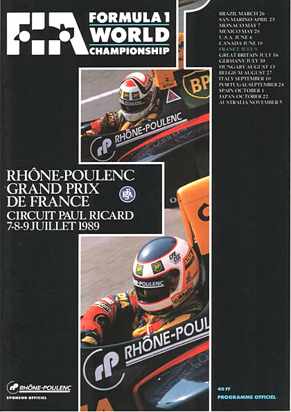 1989-07-09 | Grand Prix De France | Le Castellet | Formula 1 Event Artworks | formula 1 event artwork | formula 1 programme cover | formula 1 poster | carsten riede