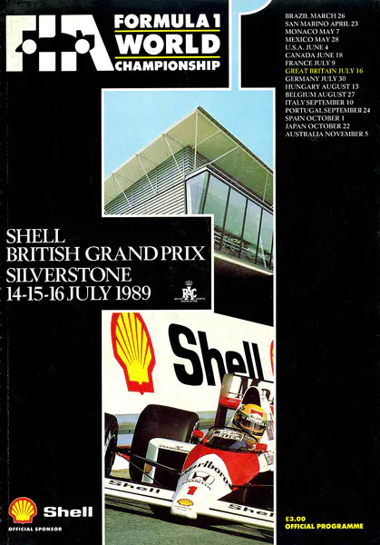 1989-07-16 | British Grand Prix | Silverstone | Formula 1 Event Artworks | formula 1 event artwork | formula 1 programme cover | formula 1 poster | carsten riede