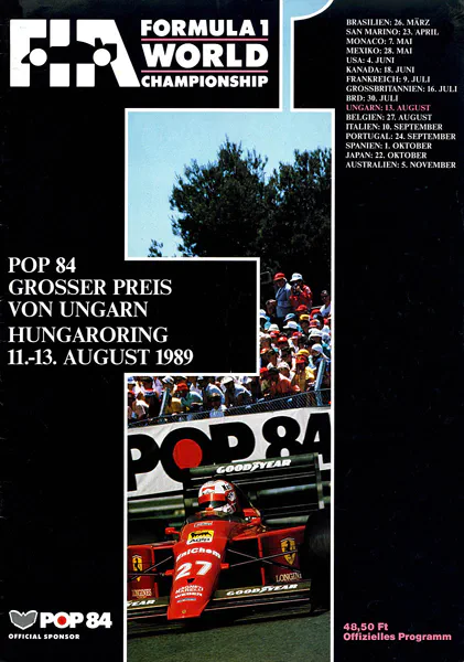 1989-08-13 | Magyar Nagydij | Budapest | Formula 1 Event Artworks | formula 1 event artwork | formula 1 programme cover | formula 1 poster | carsten riede