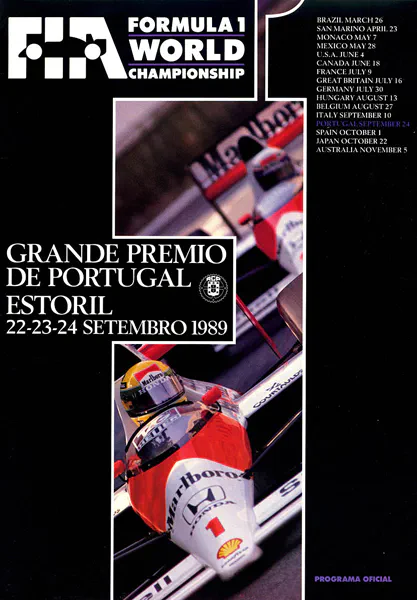 1989-09-24 | Grande Premio De Portugal | Estoril | Formula 1 Event Artworks | formula 1 event artwork | formula 1 programme cover | formula 1 poster | carsten riede