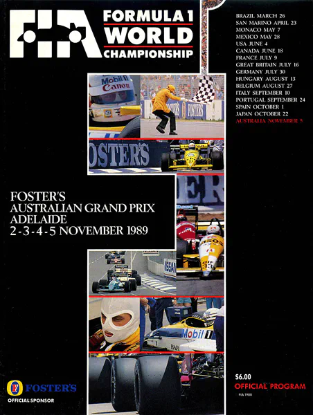 1989-11-05 | Australian Grand Prix | Adelaide | Formula 1 Event Artworks | formula 1 event artwork | formula 1 programme cover | formula 1 poster | carsten riede