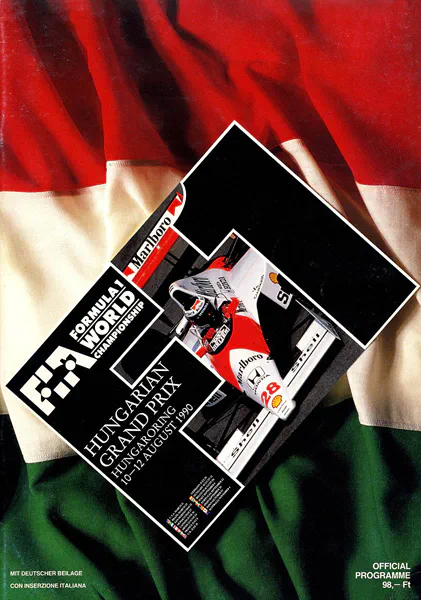 1990-08-12 | Magyar Nagydij | Budapest | Formula 1 Event Artworks | formula 1 event artwork | formula 1 programme cover | formula 1 poster | carsten riede