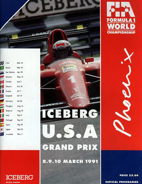 1991-03-10 | United States Grand Prix | Phoenix | Formula 1 Event Artworks | formula 1 event artwork | formula 1 programme cover | formula 1 poster | carsten riede