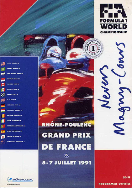1991-07-07 | Grand Prix De France | Magny-Cours | Formula 1 Event Artworks | formula 1 event artwork | formula 1 programme cover | formula 1 poster | carsten riede