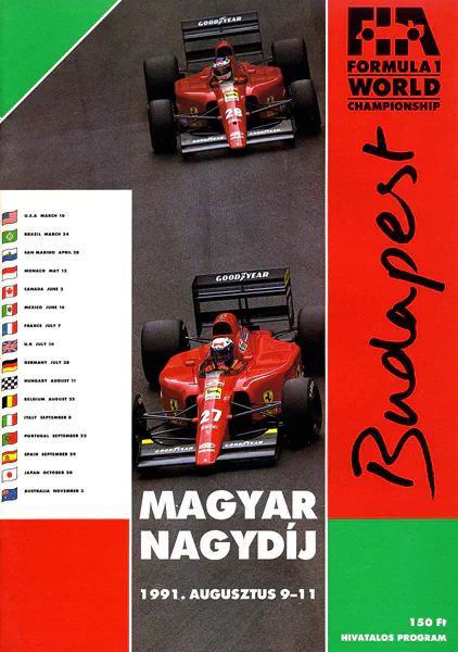 1991-08-11 | Magyar Nagydij | Budapest | Formula 1 Event Artworks | formula 1 event artwork | formula 1 programme cover | formula 1 poster | carsten riede
