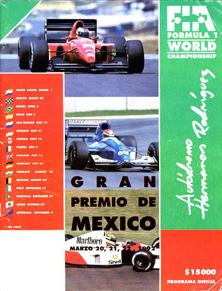 1992-03-22 | Gran Premio De Mexico | Mexico | Formula 1 Event Artworks | formula 1 event artwork | formula 1 programme cover | formula 1 poster | carsten riede