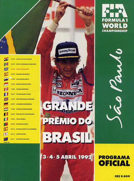1992-04-05 | Grande Premio Do Brasil | Interlagos | Formula 1 Event Artworks | formula 1 event artwork | formula 1 programme cover | formula 1 poster | carsten riede