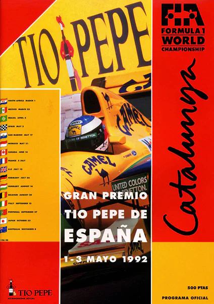 1992-05-03 | Gran Premio De Espana | Barcelona | Formula 1 Event Artworks | formula 1 event artwork | formula 1 programme cover | formula 1 poster | carsten riede