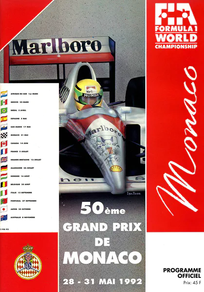 1992-05-31 | Grand Prix De Monaco | Monte Carlo | Formula 1 Event Artworks | formula 1 event artwork | formula 1 programme cover | formula 1 poster | carsten riede