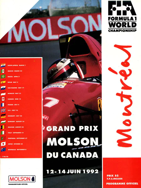 1992-06-14 | Grand Prix Du Canada | Montreal | Formula 1 Event Artworks | formula 1 event artwork | formula 1 programme cover | formula 1 poster | carsten riede