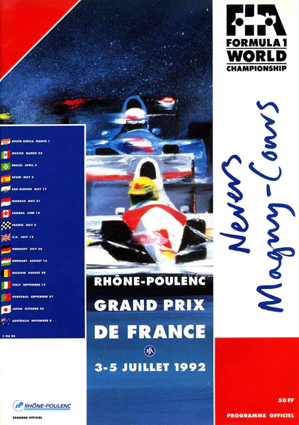 1992-07-05 | Grand Prix De France | Magny-Cours | Formula 1 Event Artworks | formula 1 event artwork | formula 1 programme cover | formula 1 poster | carsten riede