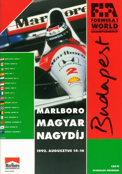 1992-08-16 | Magyar Nagydij | Budapest | Formula 1 Event Artworks | formula 1 event artwork | formula 1 programme cover | formula 1 poster | carsten riede