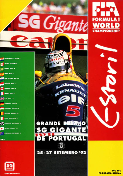 1992-09-27 | Grande Premio De Portugal | Estoril | Formula 1 Event Artworks | formula 1 event artwork | formula 1 programme cover | formula 1 poster | carsten riede