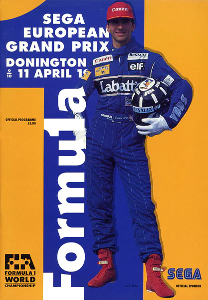 1993-04-11 | European Grand Prix | Donington | Formula 1 Event Artworks | formula 1 event artwork | formula 1 programme cover | formula 1 poster | carsten riede