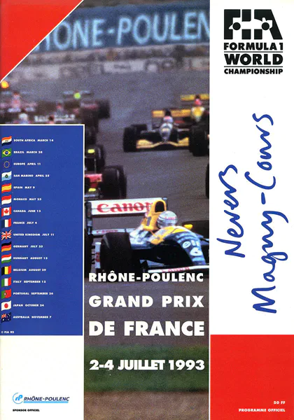1993-07-04 | Grand Prix De France | Magny-Cours | Formula 1 Event Artworks | formula 1 event artwork | formula 1 programme cover | formula 1 poster | carsten riede