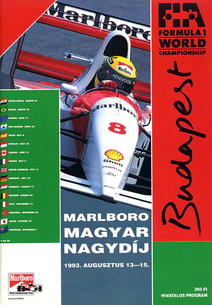 1993-08-15 | Magyar Nagydij | Budapest | Formula 1 Event Artworks | formula 1 event artwork | formula 1 programme cover | formula 1 poster | carsten riede
