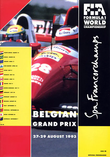 1993-08-29 | Grand Prix De Belgique | Spa-Francorchamps | Formula 1 Event Artworks | formula 1 event artwork | formula 1 programme cover | formula 1 poster | carsten riede