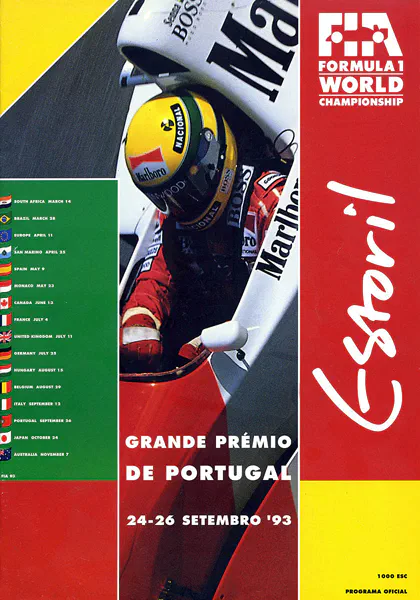 1993-09-26 | Grande Premio De Portugal | Estoril | Formula 1 Event Artworks | formula 1 event artwork | formula 1 programme cover | formula 1 poster | carsten riede