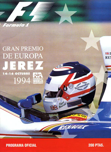 1994-10-16 | Gran Premio De Europe | Jerez de la Frontera | Formula 1 Event Artworks | formula 1 event artwork | formula 1 programme cover | formula 1 poster | carsten riede