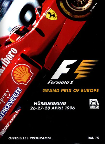 1996-04-28 | Grosser Preis von Europa | Nürburgring | Formula 1 Event Artworks | formula 1 event artwork | formula 1 programme cover | formula 1 poster | carsten riede