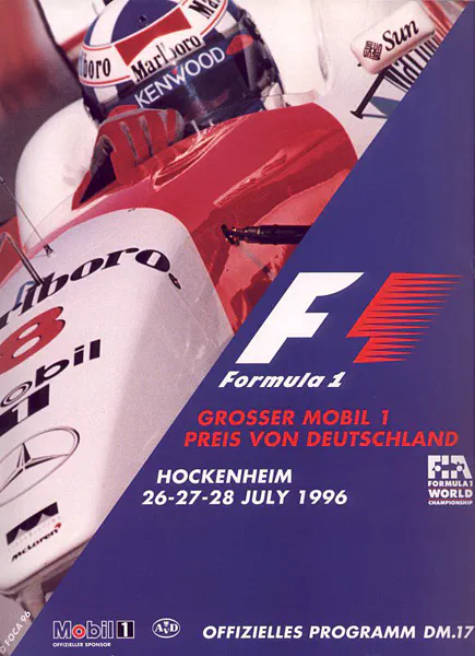 1996-07-28 | Grosser Preis von Deutschland | Hockenheim | Formula 1 Event Artworks | formula 1 event artwork | formula 1 programme cover | formula 1 poster | carsten riede