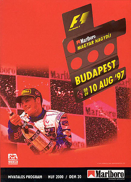 1997-08-10 | Magyar Nagydij | Budapest | Formula 1 Event Artworks | formula 1 event artwork | formula 1 programme cover | formula 1 poster | carsten riede