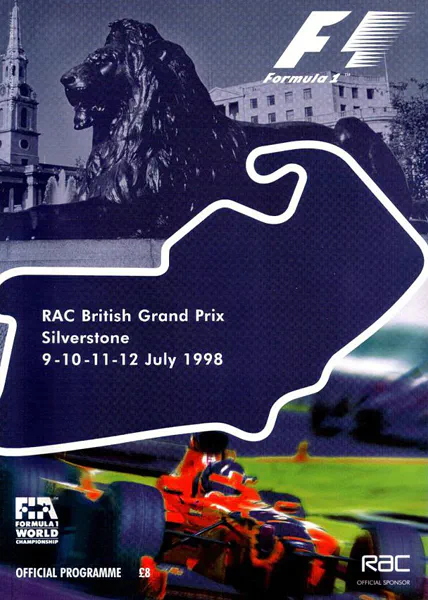 1998-07-12 | British Grand Prix | Silverstone | Formula 1 Event Artworks | formula 1 event artwork | formula 1 programme cover | formula 1 poster | carsten riede