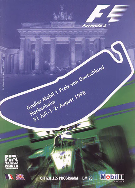 1998-08-02 | Grosser Preis von Deutschland | Hockenheim | Formula 1 Event Artworks | formula 1 event artwork | formula 1 programme cover | formula 1 poster | carsten riede