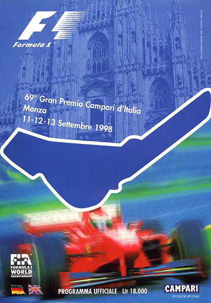 1998-09-13 | Gran Premio D`Italia | Monza | Formula 1 Event Artworks | formula 1 event artwork | formula 1 programme cover | formula 1 poster | carsten riede
