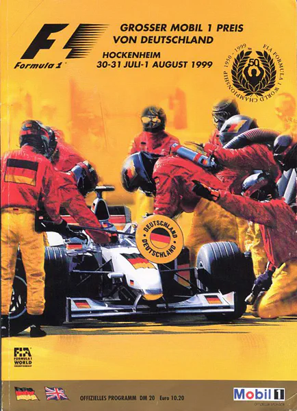 1999-08-01 | Grosser Preis von Deutschland | Hockenheim | Formula 1 Event Artworks | formula 1 event artwork | formula 1 programme cover | formula 1 poster | carsten riede