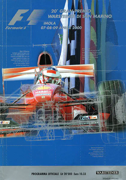 2000-04-09 | Gran Premio Di San Marino | Imola | Formula 1 Event Artworks | formula 1 event artwork | formula 1 programme cover | formula 1 poster | carsten riede