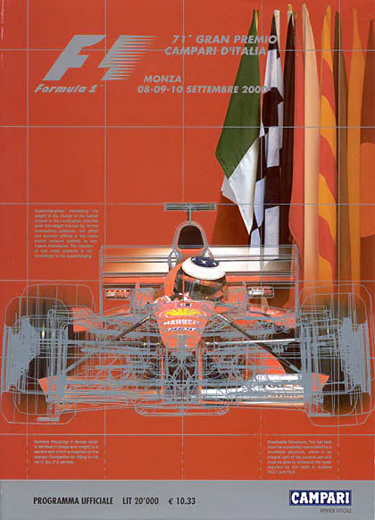 2000-09-10 | Gran Premio D`Italia | Monza | Formula 1 Event Artworks | formula 1 event artwork | formula 1 programme cover | formula 1 poster | carsten riede