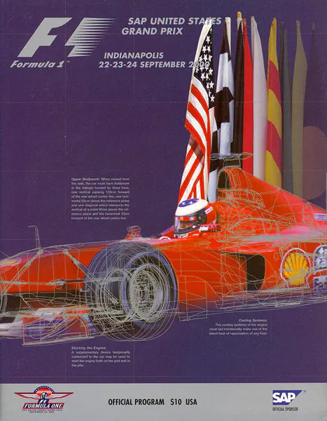 2000-09-24 | United States Grand Prix | Indianapolis | Formula 1 Event Artworks | formula 1 event artwork | formula 1 programme cover | formula 1 poster | carsten riede