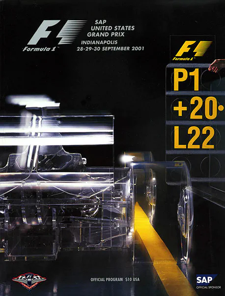 2001-09-30 | United States Grand Prix | Indianapolis | Formula 1 Event Artworks | formula 1 event artwork | formula 1 programme cover | formula 1 poster | carsten riede